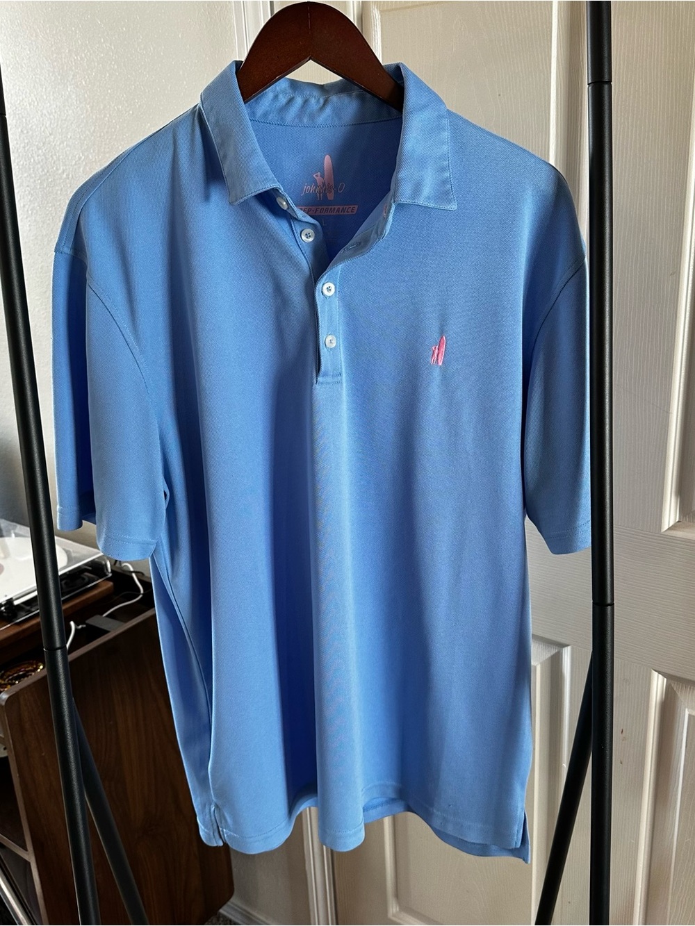 johnnie-O Light Blue Polo with Pink Logo 🦋